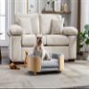 Scandinavian Style Elevated Dog Bed Pet Sofa with Solid Wood Legs and Bent Wood Back, Velvet Cushion,Mid Size Light Grey view 4