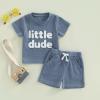 Baby Boy Summer Clothes 6 12 18 24 Month 3T Toddler Boy Outfits Cute Letter Infant T Shirts + Shorts Clothing Set (D8-little dude Blue, 6-12 Months) view 2