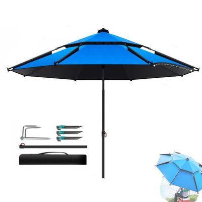 BERWDUXA Portable Fishing Umbrella, 360 Rotating Beach Umbrella, Waterproof Anti-UV Outdoor Parasol, Windproof Beach Umbrella Sunshade Double Top (Color : D, Size : 2.2m(7ft))