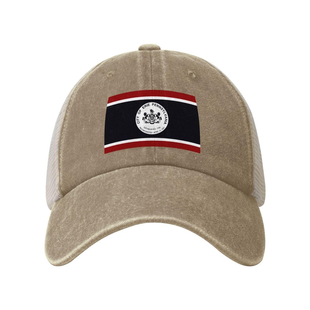 ZKLCRYTR Flag of Erie Pennsylvania Baseball Cap for Women Mens Trucker hat Mesh Caps Dad Hat Natural