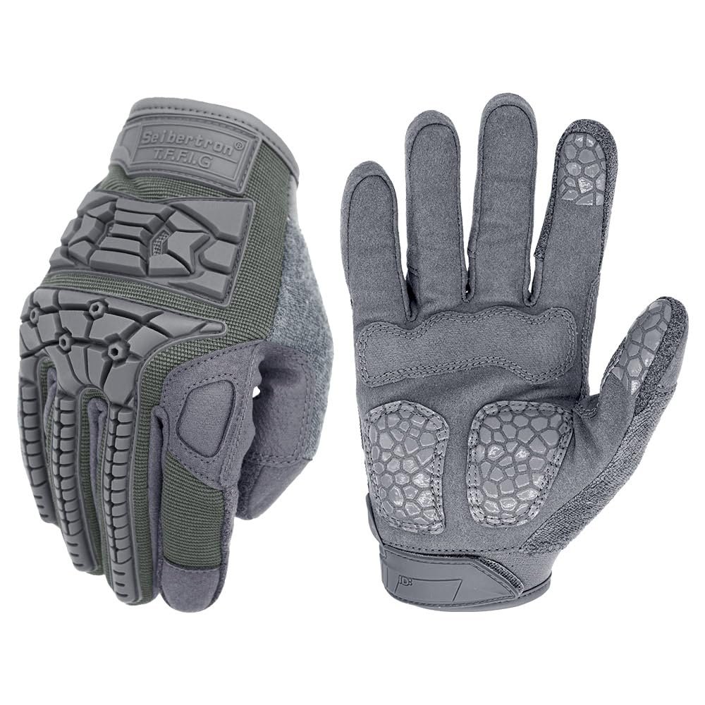 Seibertron T.F.F.I.G Tactical Gloves - Anti-Vibration, Super Grip, Flexible Rubber Protection for Outdoor Activities Grey XXL