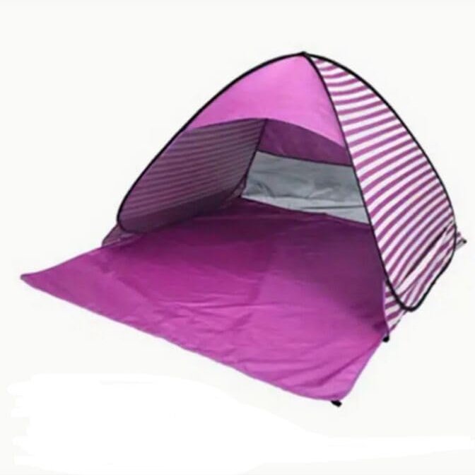 UPF 50+ Pop Up Beach Tent Sun Shelter Portable Anti UV Sun Shade Shelter for 1~3 Person Outdoor Activities Camping Fishing Hiking Picnic Touring (Striped Pink, Normal w/Shapes)