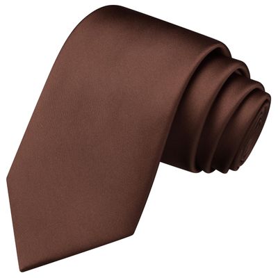 Branduce Brown Tie Solid Satin Ties for Men Silk Blend Necktie for Wedding Business (TA11-36)