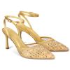 PIZZ ANNU Women's Cienna High Heels Sexy Stiletto Pumps Closed Toe Mesh Sparkly Rhinestones Ankle Strap Dress Wedding Party Pumps Shoes, Gold 7.5 view 4