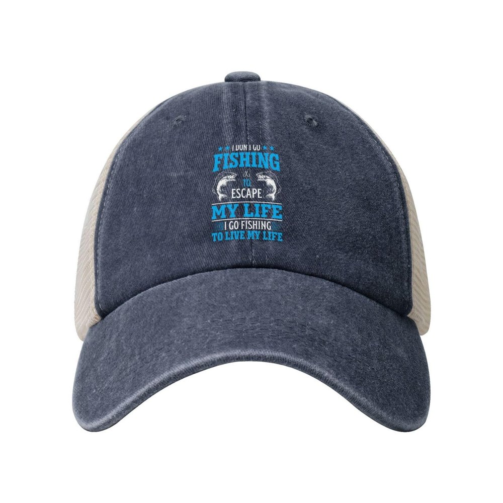 I Don T Go Fishing to Escape My Life I Go Fishing to Live My Life Baseball Cap for Women Mens Trucker hat Mesh Caps Dad Hat Navy Blue