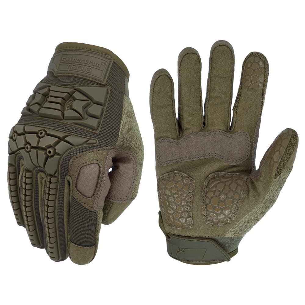 Seibertron T.F.F.I.G Tactical Gloves - Anti-Vibration, Super Grip, Flexible Rubber Protection for Outdoor Activities Army Green XXL
