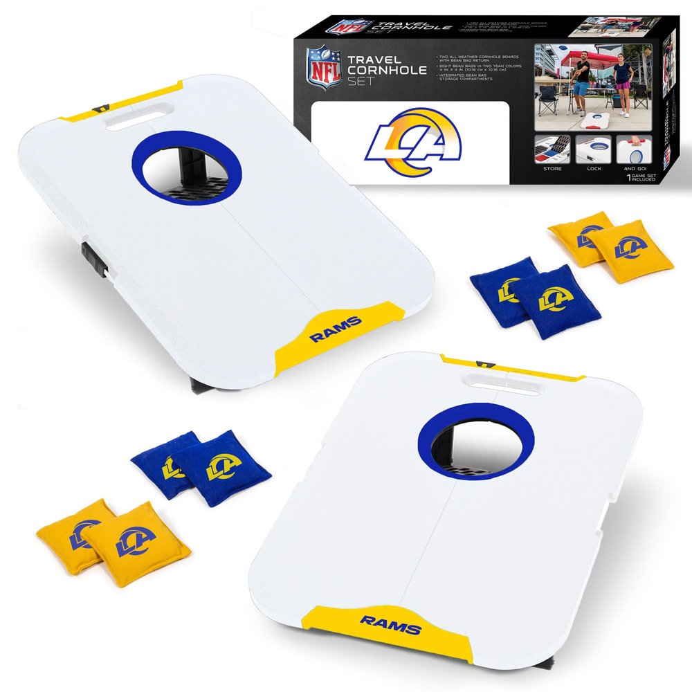 Wild Sports NFL Los Angeles Rams Pro Football All-Weather Cornhole Set - Travel Bean Bag Toss Set Includes 8 Bean Bags