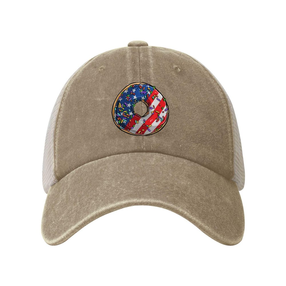 ZKLCRYTR U.S. Flag Donut Baseball Cap for Women Mens Trucker hat Mesh Caps Dad Hat Natural