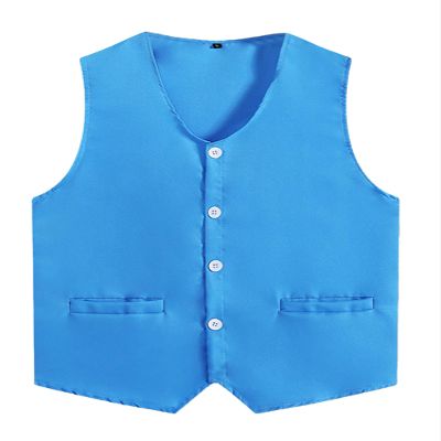 JEATHA Unisex Kids Volunteer Activity Vest Button Up Waistcoat Boys Girls Waiter Bartender Uniform Sleeveless Jacket Sky Blue 15-16 Years