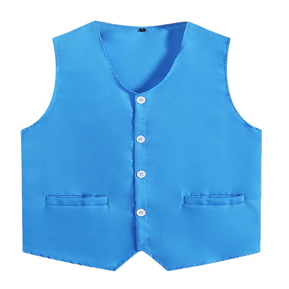 JEATHA Unisex Kids Volunteer Activity Vest Button Up Waistcoat Boys Girls Waiter Bartender Uniform Sleeveless Jacket Sky Blue 15-16 Years