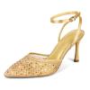 PIZZ ANNU Women's Cienna High Heels Sexy Stiletto Pumps Closed Toe Mesh Sparkly Rhinestones Ankle Strap Dress Wedding Party Pumps Shoes, Gold 6.5 view 1