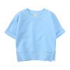 AMIMOJY Toddler Kids Cotton Outfit Summer Boys Pullover Suit Girls Comfy Solid Color Short Sleeve Tops Shorts Clothes 2Piece, 3-4 Years, Blue view 2