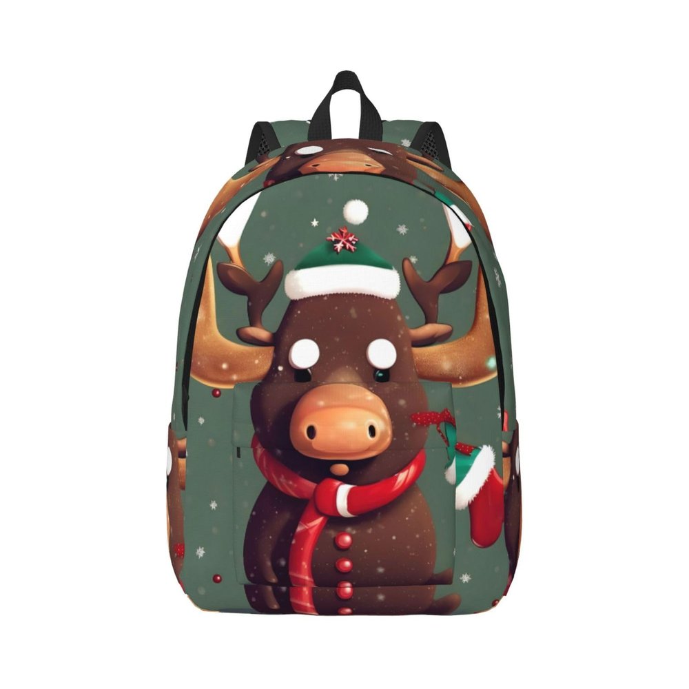 Backpacks Lightweight Bookbag With 1 Main Compartment, Front Utility Pocket With Built,Funny Christmas Moose Head
