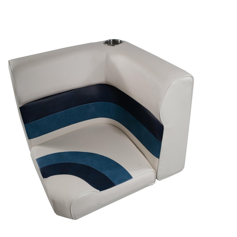 Horizon Manufacturing Premium Series Pontoon Radius Corner Cushion Set 3007-AADK WHITE/Navy/Blue (Base sold Separate 3011-AA)