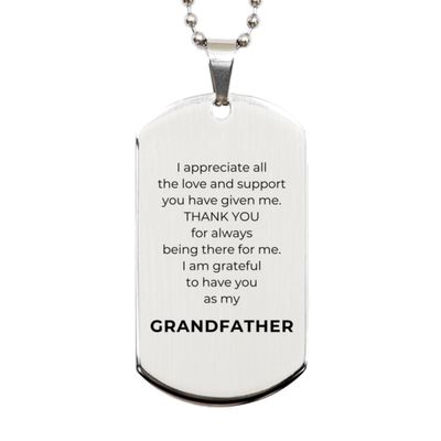 Yume Lumi Grandfather Gift. I am grateful to have you as my Grandfather. Silver Dog Tag for Grandfather. Thank You Gifts for Mothers Day and Fathers Day