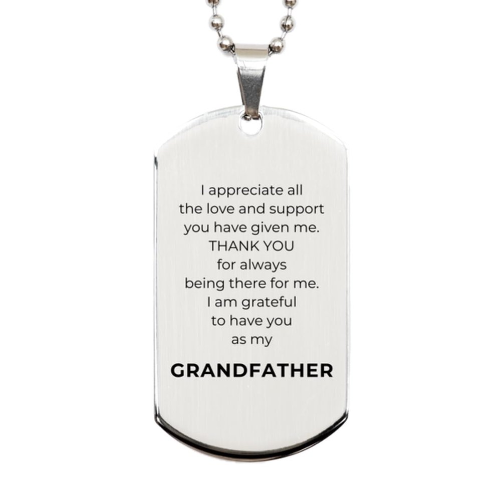Yume Lumi Grandfather Gift. I am grateful to have you as my Grandfather. Silver Dog Tag for Grandfather. Thank You Gifts for Mothers Day and Fathers Day