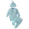 AMIMOJY Baby Boys Girls Rompers Long Sleeve Bodysuit Leave Prints Clothes Solid Tops Pants Newborn Clothes with Hat 2 Piece, 3-6 Months, Blue view 1