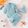 AMIMOJY Baby Boys Girls Rompers Long Sleeve Bodysuit Leave Prints Clothes Solid Tops Pants Newborn Clothes with Hat 2 Piece, 3-6 Months, Blue view 2