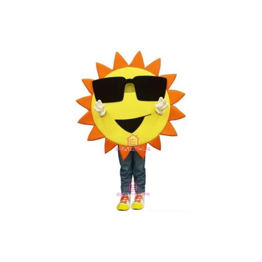 Cool Sun Mascot Costume Dressed in Sunglasses Adult Size for Men & Women with Built-in Fan Inside the Head