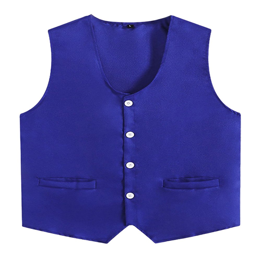 JEATHA Unisex Kids Volunteer Activity Vest Button Up Waistcoat Boys Girls Waiter Bartender Uniform Sleeveless Jacket Blue 11-12 Years