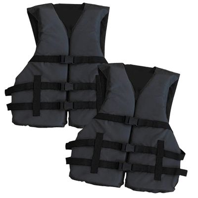 2 Pack Life Jacket Paddle Vest; Coast Guard Approved Type III PFD Life Vest Flotation Device; Jet ski, Wakeboard, Kayak; Ideal Extra Life Jacket for Pontoon Boat Adult Black