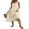 Women's 2024 Summer Dress V Neck Sleeveless Casual Dress Midi Beach Sundress Flowy Summer Dress T-Shirt Dress Apricot view 1