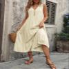 Women's 2024 Summer Dress V Neck Sleeveless Casual Dress Midi Beach Sundress Flowy Summer Dress T-Shirt Dress Apricot view 2