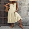 Women's 2024 Summer Dress V Neck Sleeveless Casual Dress Midi Beach Sundress Flowy Summer Dress T-Shirt Dress Apricot view 4