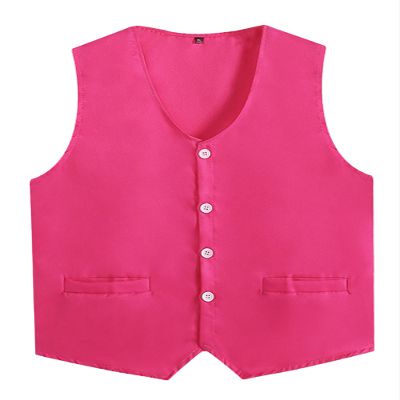 JEATHA Unisex Kids Volunteer Activity Vest Button Up Waistcoat Boys Girls Waiter Bartender Uniform Sleeveless Jacket Hot Pink 14-15 Years