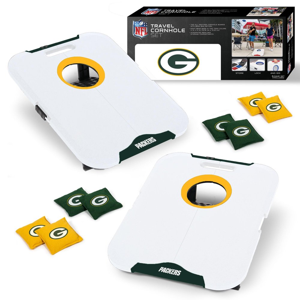 Wild Sports NFL Green Bay Packers Pro Football All-Weather Cornhole Set - Travel Bean Bag Toss Set Includes 8 Bean Bags