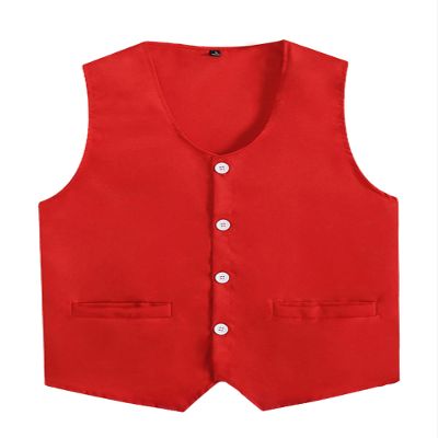 JEATHA Unisex Kids Volunteer Activity Vest Button Up Waistcoat Boys Girls Waiter Bartender Uniform Sleeveless Jacket Red 7-8 Years