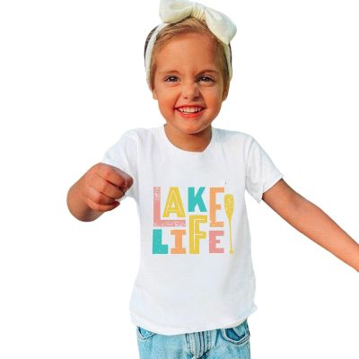 Betadog Kids Cartoon Print Tops Boys and Girls LAKE LIFT Short Sleeve T Shirts Life is Better with My (White, 2-4 Years)