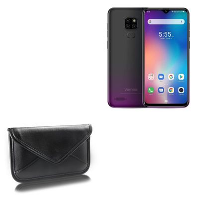BoxWave Case Compatible with Vernee M7 - Elite Leather Messenger Pouch, Synthetic Leather Cover Case Envelope Design - Jet Black
