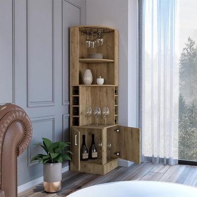 GOWE Bar Cabinet Papprika, 8 Wine Cubbies, Double Door, Dark Brown Finish