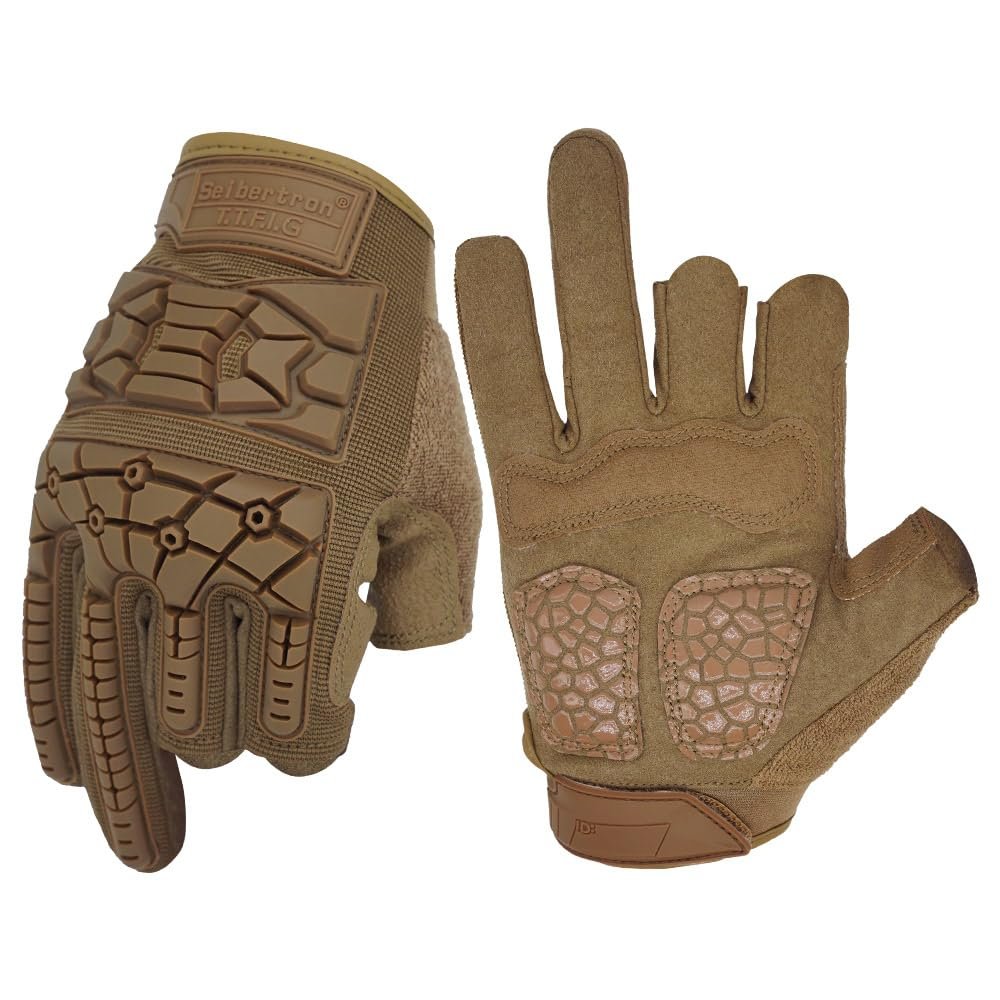 Seibertron T.T.F.I.G 2.0 Men's Gloves Flexible Rubber Knuckle Protective for Hunting Hiking Motorcycle Motorbike Riding Outdoor Work Gloves Coyote M