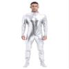 Manyakai Mens Glossy Shiny Zipper Unitard Sparkly Dance Bodysuits Long Sleeve Full Body Leotard Tights Silver XX-Large view 1