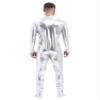 Manyakai Mens Glossy Shiny Zipper Unitard Sparkly Dance Bodysuits Long Sleeve Full Body Leotard Tights Silver XX-Large view 3