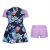 Moggemol Kids Girls Rash Guard Swimsuit Striped/Floral Short Sleeve Swim Dress with Bottoms Beach Bathing Suit Purple 7-8 Years view 2