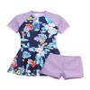 Moggemol Kids Girls Rash Guard Swimsuit Striped/Floral Short Sleeve Swim Dress with Bottoms Beach Bathing Suit Purple 7-8 Years view 3