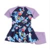 Moggemol Kids Girls Rash Guard Swimsuit Striped/Floral Short Sleeve Swim Dress with Bottoms Beach Bathing Suit Purple 7-8 Years view 4
