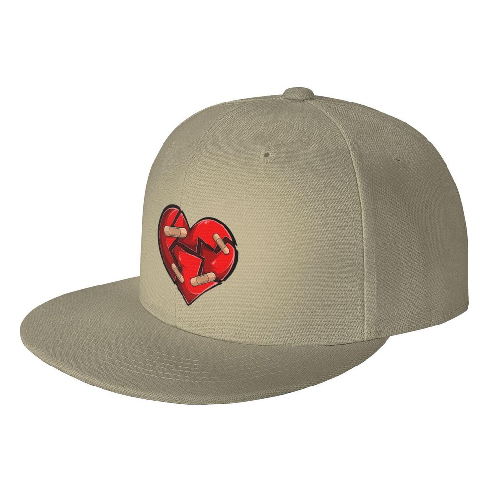 QIZYOQA Romantic Red Broken Heart Snapback Hat for Men Women Adjustable Hip Hop Style Flat Brim Hats, Natural