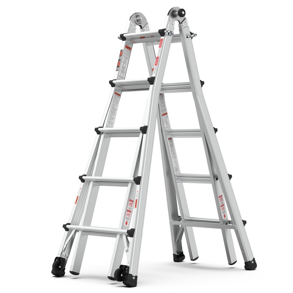 GOWE Aluminum Multi-Position Ladder with Wheels, 300 lbs Weight Rating, 22 FT