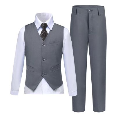 Boys Suits Size 3 Toddler Kids Grey Suits for Boys 4 Piece Boy's Dress Vest Pants Suit Set First Communion Easter Outfits