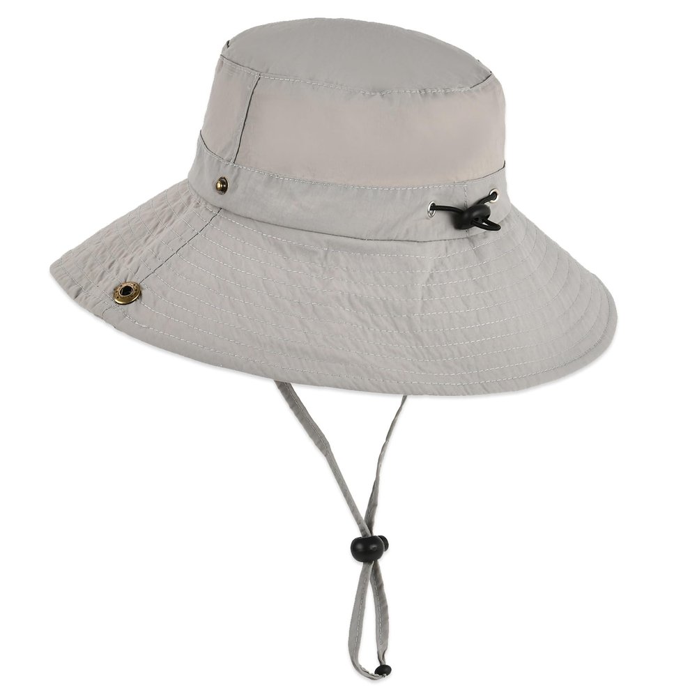 Cabahata Kids Wide Brim Sun Hat Adjustable for Teen Youth Bucket Sun Protection UPF 50+ Safari Hat(Light Grey,58cm/8-14y)