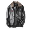 Legou Mens Autumn and Winter Velvet Thickened Leather Jacket Wool Collar Bomber Aviator Warm Casual Motorcycle Jacket Black 2XL view 1