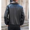 Legou Mens Autumn and Winter Velvet Thickened Leather Jacket Wool Collar Bomber Aviator Warm Casual Motorcycle Jacket Black 2XL view 3