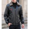 Legou Mens Autumn and Winter Velvet Thickened Leather Jacket Wool Collar Bomber Aviator Warm Casual Motorcycle Jacket Black 2XL view 4