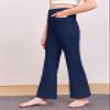 Haloumoning Girl's Flare Pants Kids High Waisted Button Multiple Pockets Yoga Bootcut Pants Full Length Bell Bottoms Navy Blue view 4