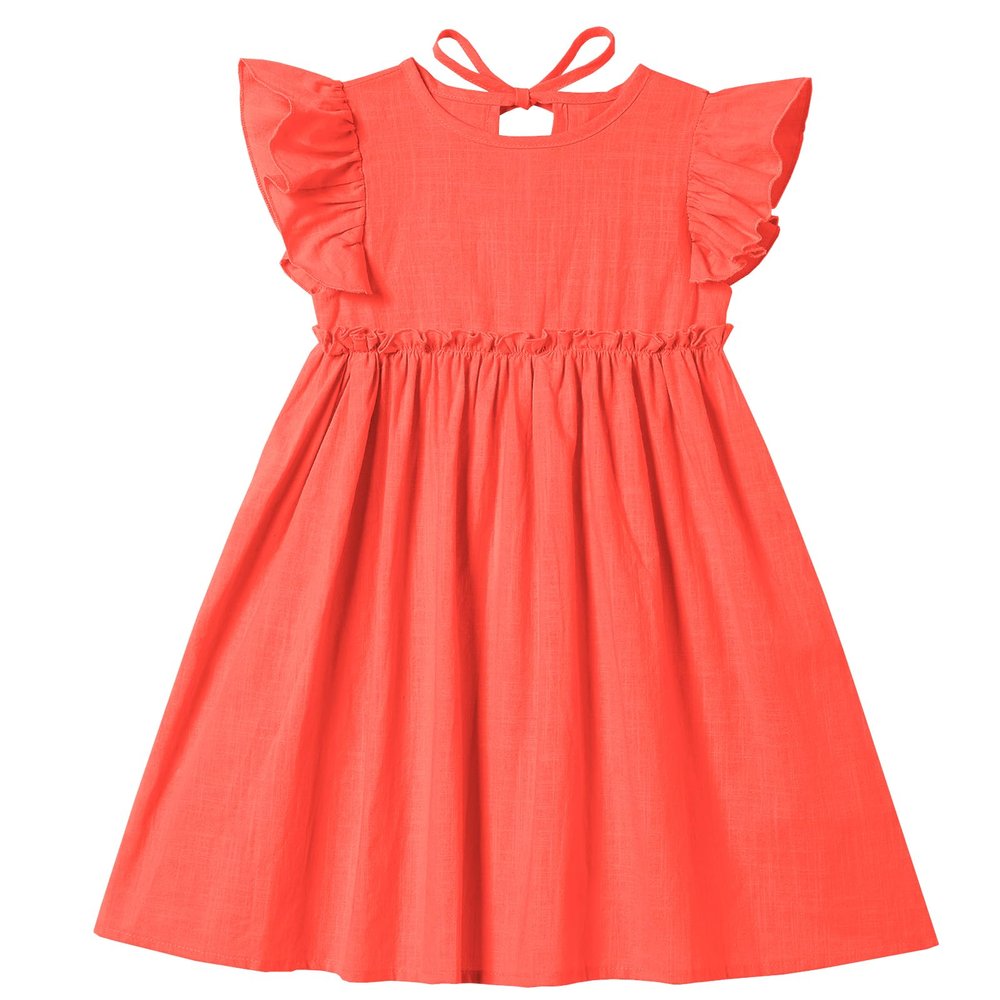 Csbks Toddler Baby Girls' Cotton-Linen Sundress with Ruffle Halter Sleeveless and Swing Dress Orange Red 130