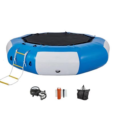 Inflatable Water Trampoline,10FT Recreational Water Bouncer w/Electric Inflator,Rope Ladder,Portable Bounce Swim Platform for Lakes,Pools,Calm Sea(3m)